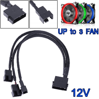 สายแปลงไฟ Power IDE ไปเป็นสายจ่ายไฟให้พัดลม FAN (แบบ3 หรือ 4Pin) 3 เส้น 33cm 4pin IDE Molex to 3-Port 3Pin/4Pin Cooler.