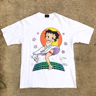 เสื้อยืดสีขาวเสื้อยืดแขนสั้น คอกลม ผ้าฝ้าย พิมพ์ลาย BettyBoop Miss Betty ทรงหลวม แฟชั่นสําหรับสตรีS-4XL