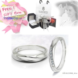 Finejewelthai แหวนเพชร-แหวนเงิน-เพชรสังเคราะห์-เงินแท้-แหวนคู่-Couple-Diamond CZ-Silver-Wedding-Ring - Gift_set63