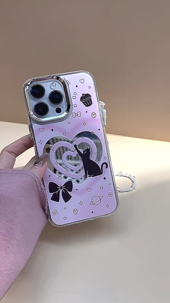 เคสโทรศัพท์มือถือ-ประดับลูกปัดกระจก-ลายแมวน่ารัก-กันสิ่งสกปรก-พร้อมสายคล้องข้อมือ-สําหรับ-iphone-11-14-pro-max-12pro-13promax-xs-xr