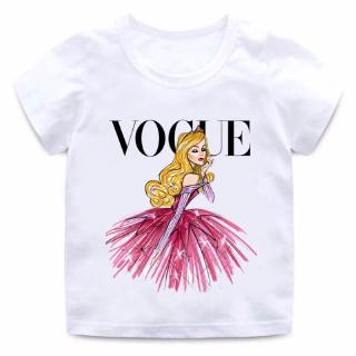 Vogue เสื้อยืดลําลอง พิมพ์ลายการ์ตูนเจ้าหญิง สีขาว สไตล์ฮาราจูกุ สําหรับเด็กผู้หญิง