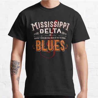 เสื้อยืดอินเทรนด์ผู้ชายอินเทรนด์ผู้หญิงเสื้อยืด พิมพ์ลาย Mississippi Delta Blues Guitar สไตล์คลาสสิกS-3XL