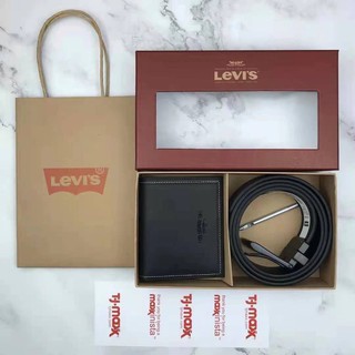 💖🌈LEVIS  WALLET AND BELT GIFT BOX SET กระเป๋าสตางค์ + เข็มขัดหนังวัวแท้ มีช่องใส่รูป2ด้าน  อุปกรณ์ครบ set