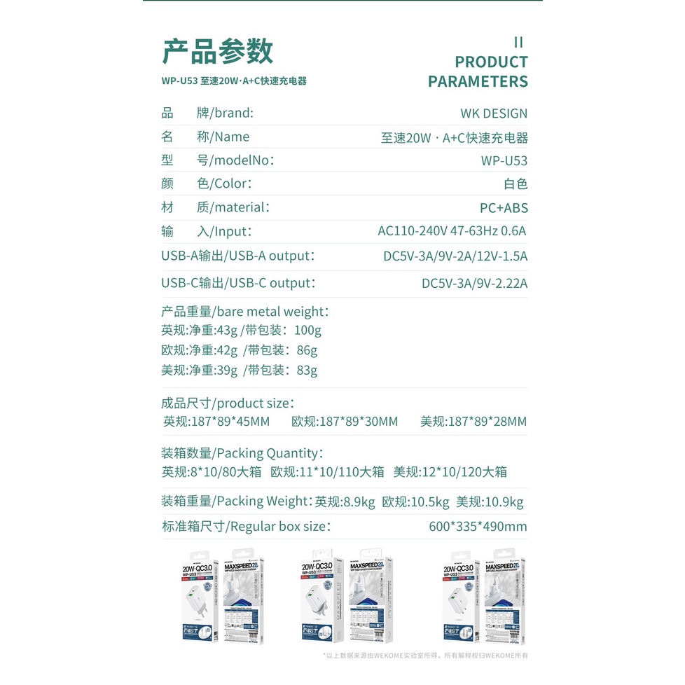 หัวชาร์จpd-หัวชารตpd-แท้-wk-wp-u53-หัวชาร์จ-2-port-pd-usb-type-c-pd20w-หัวชาดpd-wpu53-ชุดfast