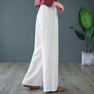 FOMIKA​ L2❤️ กางเกงขายาวสีขาว​ กางเกงปฎิบัติธรรม​ ผ้าฝ้ายแท้100%เนื้อหนา​