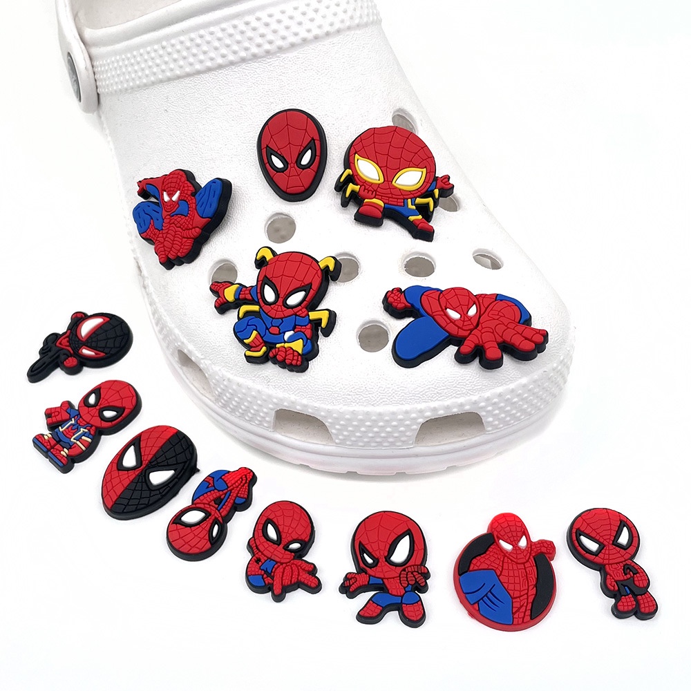 จี้การ์ตูนอเวนเจอร์ส-จิบบิทซ์-สําหรับรองเท้า-crocs-spiderman-jibitz-charm-marvel-hero-crocs-jibbits-ตกแต่งหัวเข็มขัดรองเท้าเด็ก