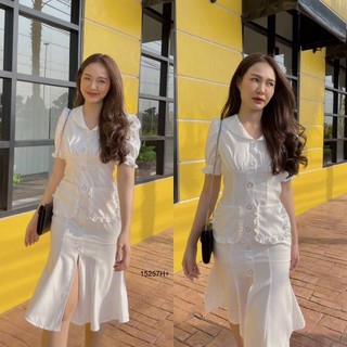 TW15257 ชุดเดรสยาวคอบัว สีขาว ใส่สบายๆ