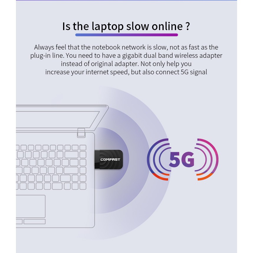 ภาพหน้าปกสินค้าcomfastการ์ดเครือข่ายไร้สาย 2.4G / 5GHz 1300Mbps USB 3.0 Wireless WiFi Adapter CF-812AC จากร้าน comfast_th บน Shopee