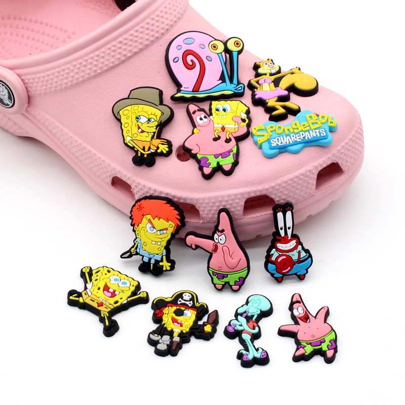 spongebob-squarepants-น่ารัก-crocs-ลายการ์ตูนอนิเมะ-jibbitz-shoe-charms-diy-ถอดได้-pvc-รองเท้าแตะ-decorate-accessories-ใช้สำหรับตกแต่งรองเท้าเด็ก
