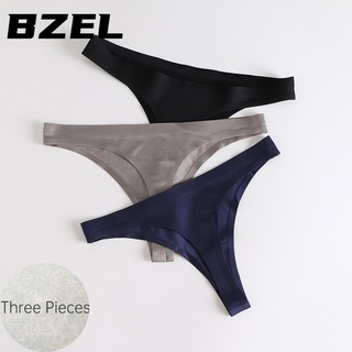 Bzel กางเกงชั้นในจีสตริง ผ้าฝ้าย ไร้รอยต่อ ระบายอากาศ เซ็กซี่ ยกสะโพก สําหรับผู้หญิง 3 ชิ้น พร้อมส่ง