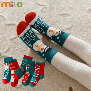 Milo 2022คริสต์มาสถุงเท้ายุโรปและอเมริกาหวีผ้าฝ้ายเด็กถุงเท้าการ์ตูนหลอดฤดูใบไม้ร่วงและฤ