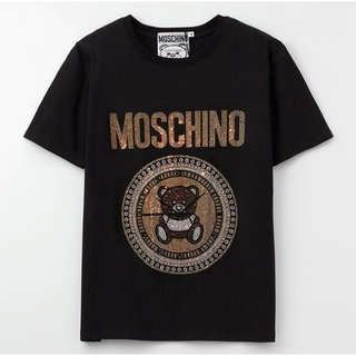 เสื้อทหาร - YZ☫✁❁Moschino ลําลองบวกขนาดเสื้อยืดหลวมตัวอักษรเสื้อเชิ้ตผ้าฝ้าย