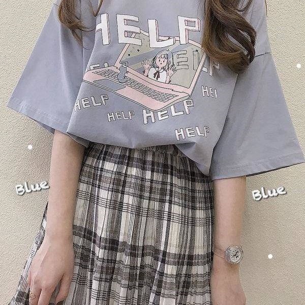 อินฮาราจูกุ-bf-เกาหลีคลาสสิกการ์ตูนพิมพ์หลวมและแขนสั้นเสื้อยืดนักเรียนหญิงสาวญี่ปุ่นยอดนิยมแฟชั่น