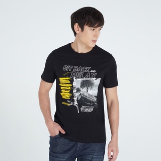 【hot sale】DAVIE JONES เสื้อยืดพิมพ์ลาย สีดำ Graphic Print T-Shirt in black TB0218BK