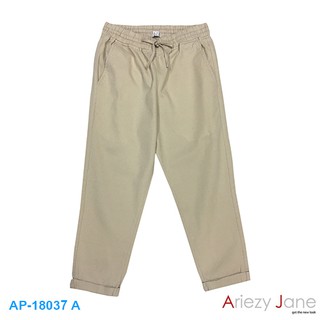 Ariezy Jane AP-18037 กางเกงทรง 7 ส่วน เอวยางผูกเชือก ปลายขาพับ กระเป๋าหน้าเจาะ 2 ใย