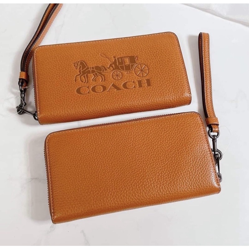 สด-ผ่อน-กระเป๋าสตางค์ซิปรอบ-มีสายคล้อง-สีเขียว-สีส้ม-coach-c3548-long-zip-around-wallet