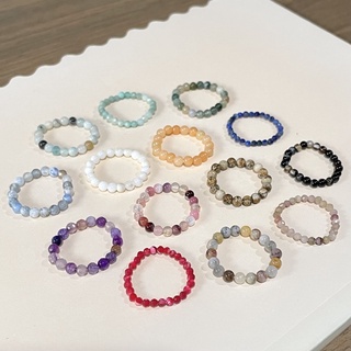 แหวนหินแท้ แหวนหินธรรมชาติ ส้ม ม่วง ฟ้า ขาว ดำ น้ำเงิน เขียว เอ็นยืด Stone Elastic Ring Orange Purple White Blue Green