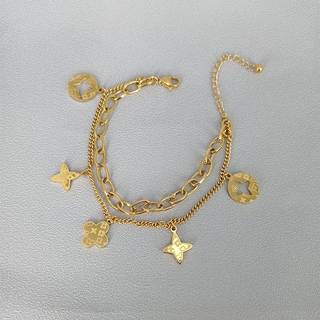 สร้อยข้อมือสแตนเลสจี้ใบโคลเวอร์สี่ใบไม้สแตนเลสสําหรับผู้หญิง 18K