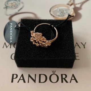 แหวนโรสโกล์ด Pandora แท้ 100% รุ่น Pavé Flower Ring แหวนดอกไม้ประดับเพชร Cz ไซส์ 50