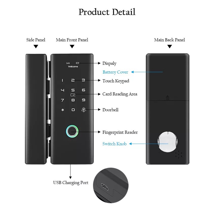 กลอนประตู-กลอนติดประตูกระจก-ประตูเลื่อน-สแกนลายนิ้วมือ-คีย์การ์ด-wi-fi-และapp-tuya-wifi-digital-sliding-door-lock