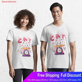 เสื้อยืดยอดนิยม Astronaut Cat Graphic T-Shirt Essential T-Shirt Short sleeve T-shirts