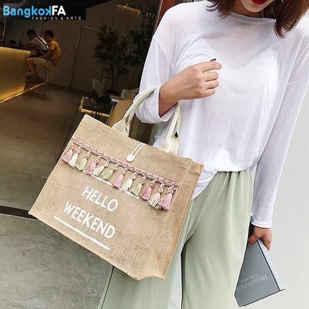 bangkoklist-ba1750-กระเป๋าสานกระเป๋าถือ-hello-weekendใบใหญ่ใส่ของได้เยอะ