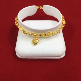 สร้อยข้อมือทองเคลือบแก้วลายทาโร่คั่นปล้อง ห้อยหัวใจ ความยาว 7.5 นิ้ว น้ำหนักเทียบเท่า 2 สลึง ทองชุบ ทองหุ้ม ทองปลอม ทอง