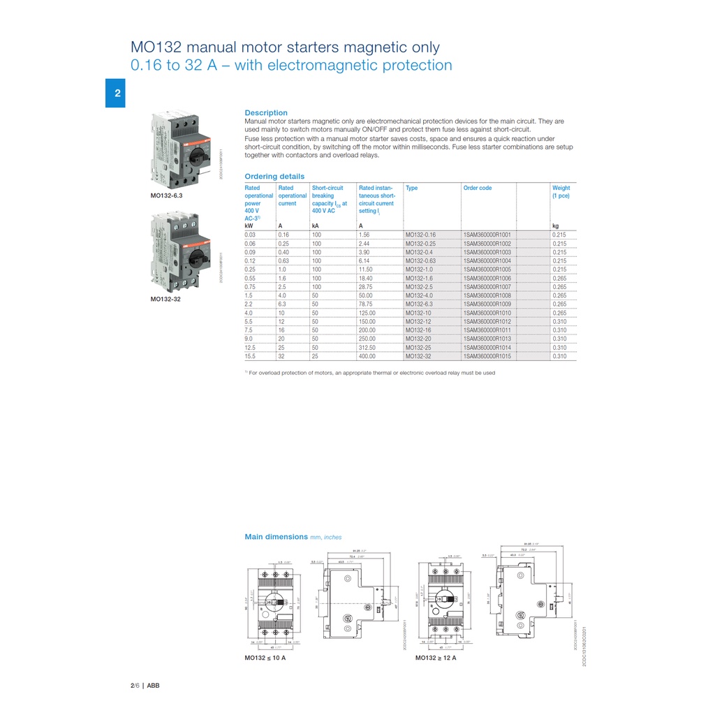ABB MS132-16 ช่วงปรับตั้งกระแสโอเวอร์โหลด 12.0-16.0 Manual Motor ...