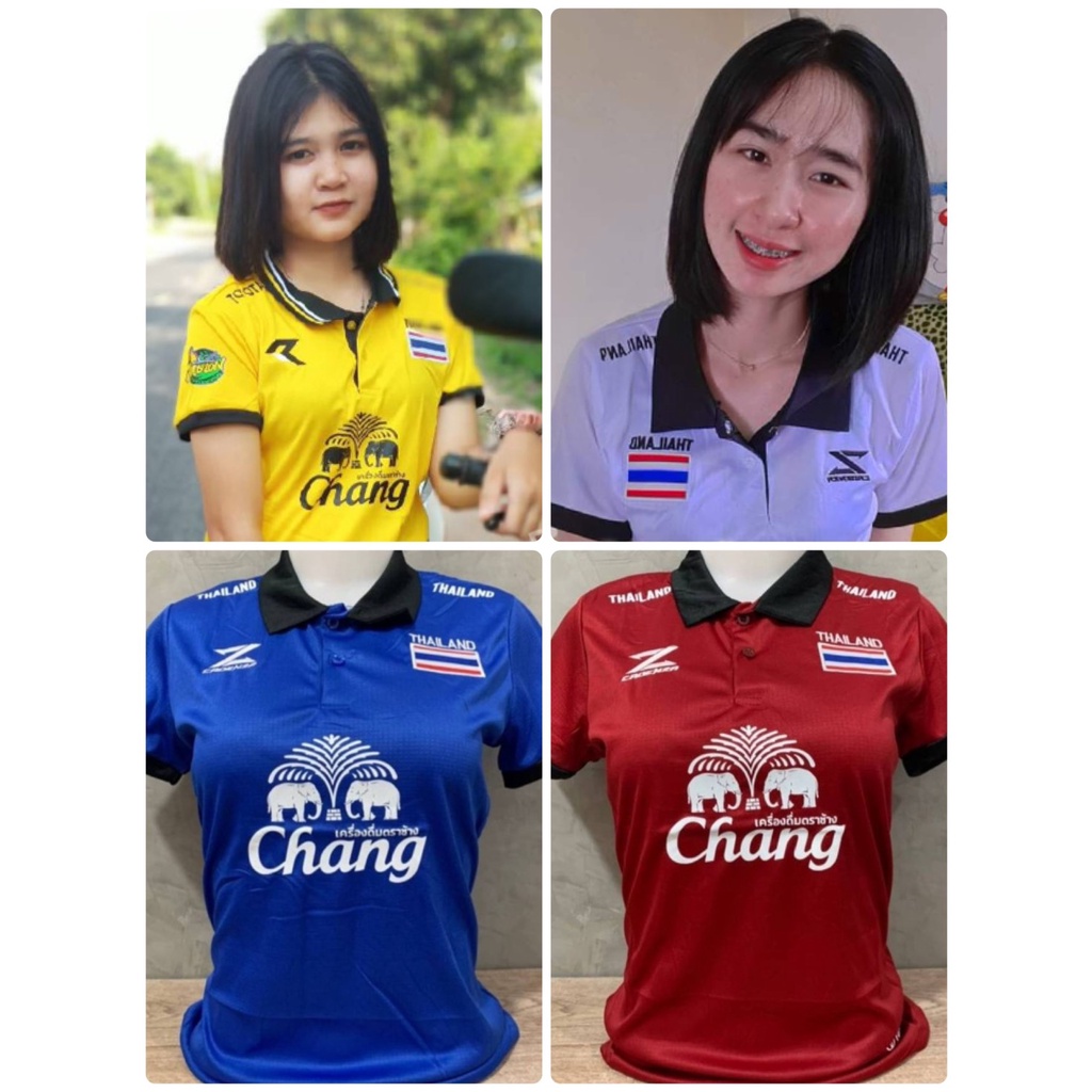 เสื้อบอลหญิงทีมชาติไทย-มีโลโก้ธงชาติไทยปกดำ-ฮิตตลอดกาล