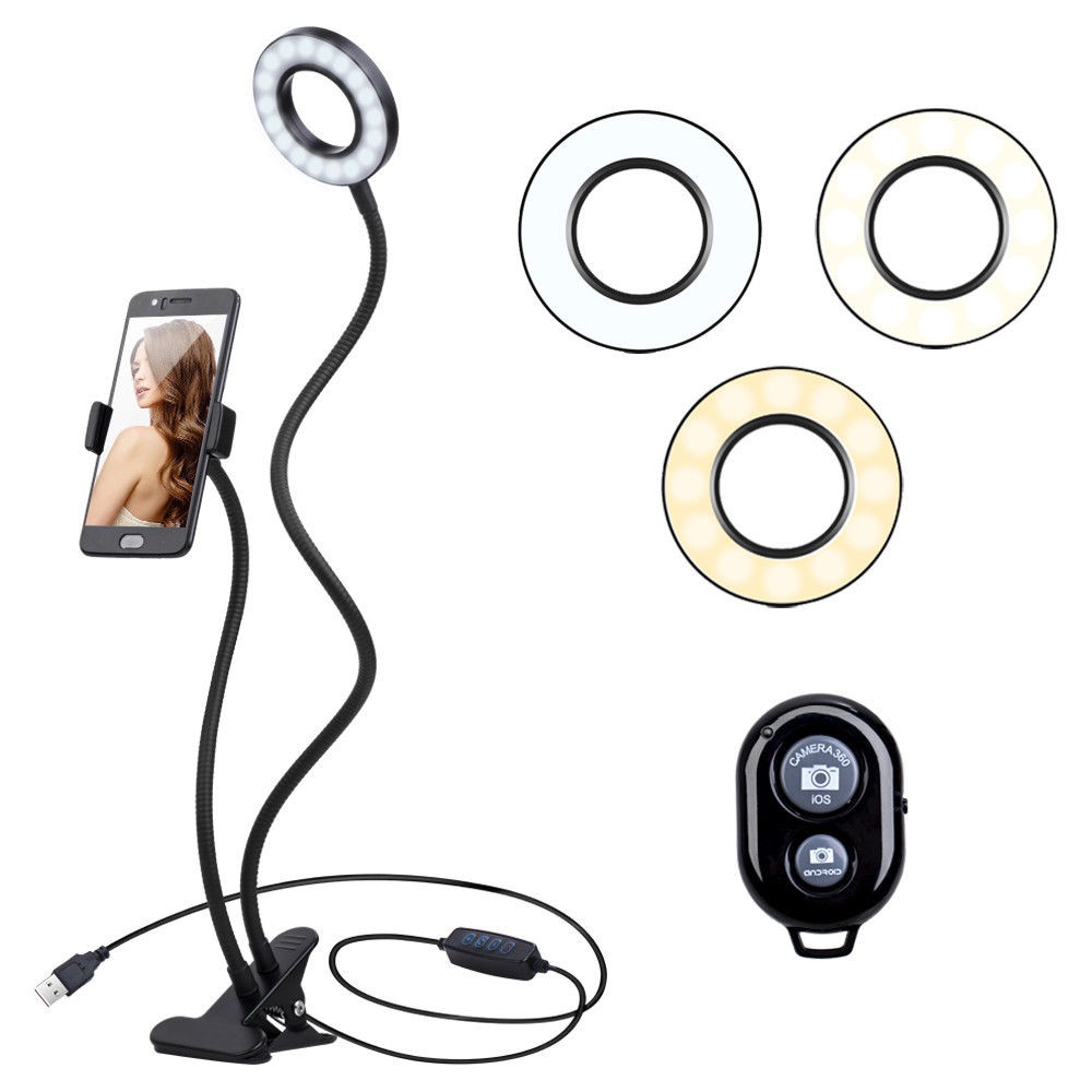 ชุดไลฟ์สด-3-in-1-ผ่าน-smartphone-led-selfie-ring-light-สีดำ-ไฟปรับความสว่างได้-ระดับ-ไฟ-มี-3-สี
