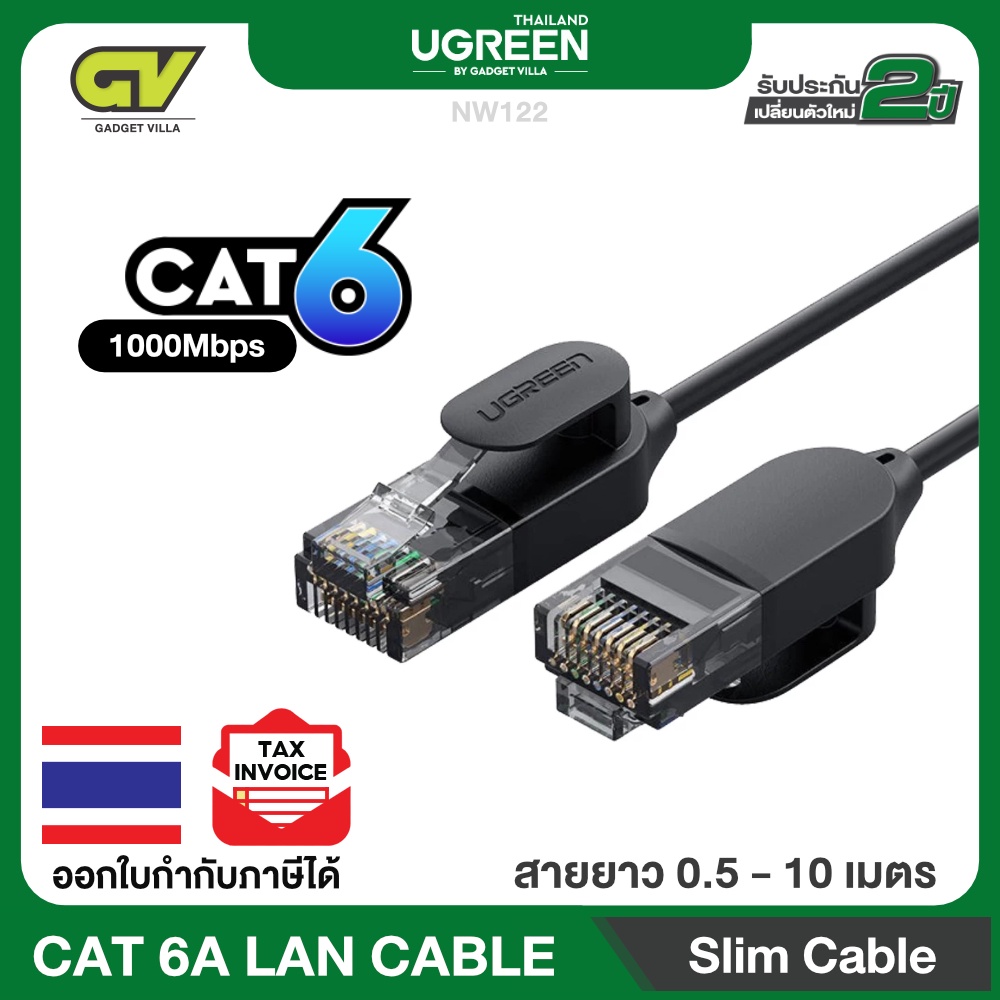 ราคาและรีวิวUGREEN รุ่น NW122 สายแลน Cat 6A LAN Cable 10Gbps Ethernet Cable Gigabit RJ45 Network Lan รองรับ 1Gbps