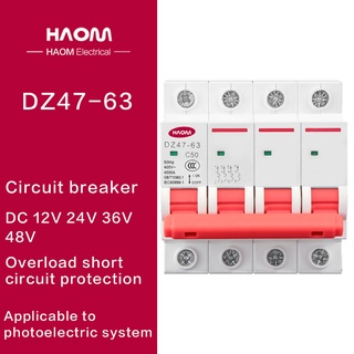 HAOM DZ47 4P 3A/6A/10A/16A/20A/32A/40A/50A/63A 400V C Type Mini Circuit Breaker MCB 35mm Din Rail Mount Breaking Capacit