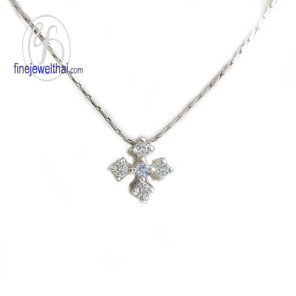 finejewelthai-จี้อะความารีน-จี้เพชรcz-จี้พลอย-พลอยประจำเดือนเกิด-aquamarine-silver-pendant-birthstone-p1049aq00