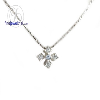 Finejewelthai-จี้อะความารีน-จี้เพชรCZ-จี้พลอย-พลอยประจำเดือนเกิด-Aquamarine-Silver-Pendant-Birthstone-P1049aq00