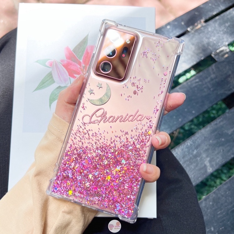 สั่งทำ-เคสเรซิ่น-จันทร์ดาวยิ้ม-เคสกลิตเตอร์-ใส่ชื่อได้-i13-pro-max-s22-ultra-a53-v23-reno7-i12-เคสกันกระแทก