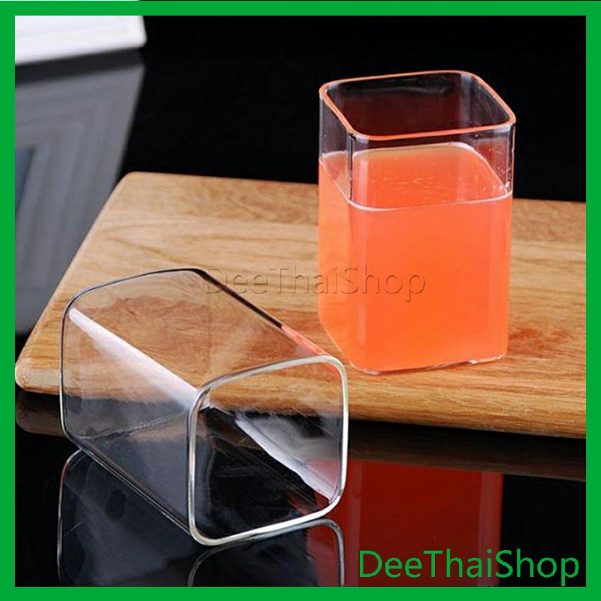 deethai-แก้วนมทรงสี่เหลี่ยมทนความร้อน-ใส่เย็นได้-ถ้วยชานม-ถ้วยเหลี่ยมใส-square-transparent-glass