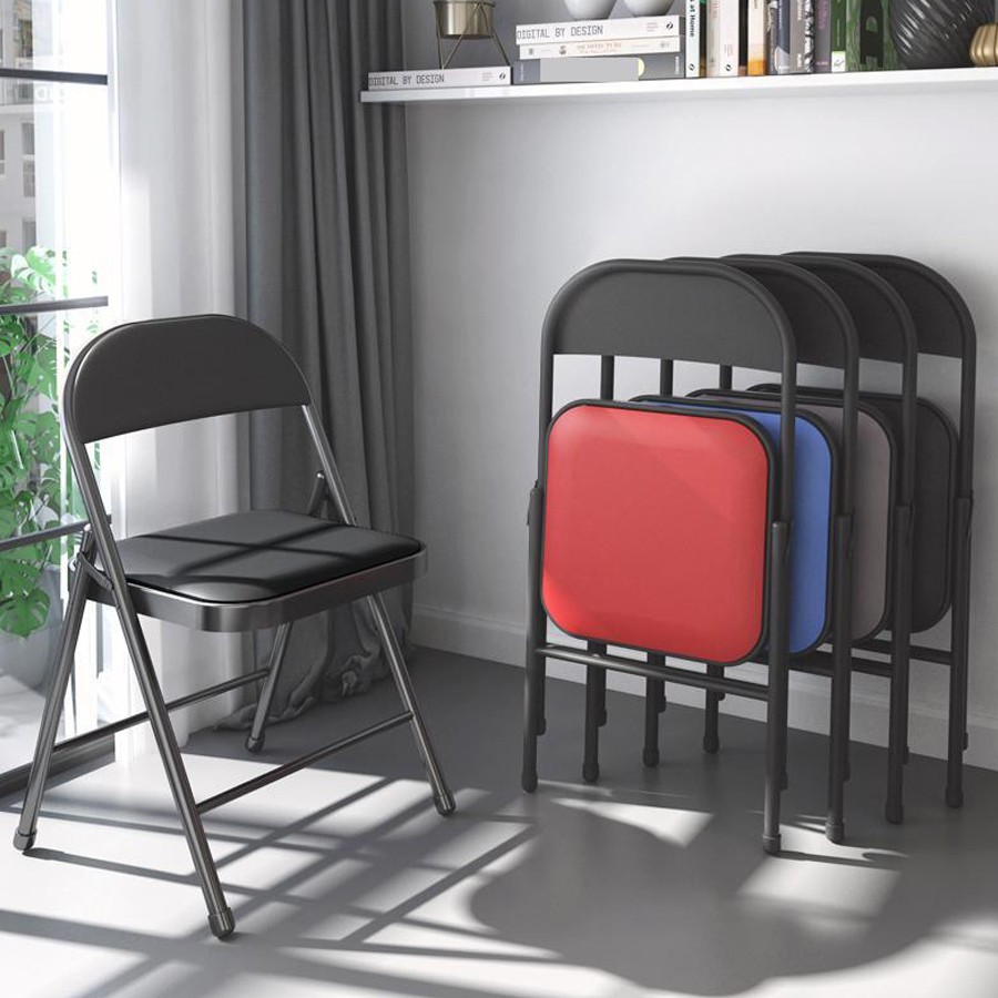เก้าอี้เหล็ก-เก้าอี้เบาะหนังพับได้-2-สี-สีดำ-สีขาว-aliziishop