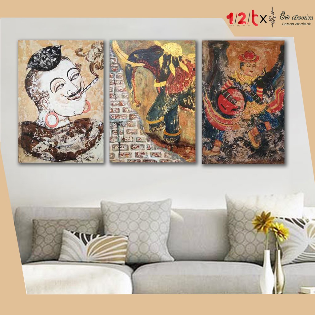กรอบรูป-แคนวาส-พิมพ์ลาย-ความล้ำค่าของช้างไทย-ศิลปินอี๊ด-เมืองน่าน-ศิลปะโบราณล้านนา-จิตรกรรมฝาผนัง-ภาพวาด-ศิลป์-12tprint