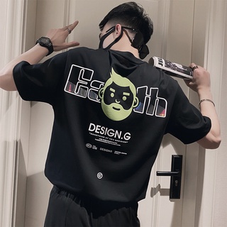 เสื้อยืดแขนสั้น ผ้าฝ้าย ทรงหลวม พิมพ์ลายการ์ตูนอนิเมะ สีดํา สไตล์เกาหลี ฮิปฮอป เรโทร เหมาะกับฤดูร้อน สําหรับผู้ชาย