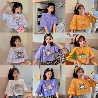 1LDK🌈พร้อมส่ง🌈เสื้อครอปแฟชั่น เสื้อผู้หญิง เเขนสั้น ผ้าคอตตอน สกรีนลายการ์ตูนน่ารัก(3434)