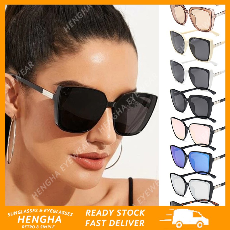 ราคาและรีวิว(HENGHA)COD ใหม่มาถึงสแควร์รูปร่างขนาดใหญ่สไตล์แว่นตากันแดดผู้หญิงแว่นตากันแดด Lady หญิงแว่นตาสี