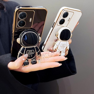 เคสโทรศัพท์มือถือ วีโว่ VIVO Y77 Y02S Y55 Y30 Y75 Y01 Y01A X80 Pro 5G 4G Smartphone Casing Lovely Cute Phone Cell Case with Astronaut Stand Holder TPU Soft Shell All-Pack Protection Cover VIVOY77 VIVOY02S
