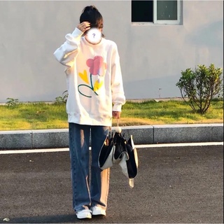 เสื้อกันหนาวแขนยาว ผ้าฝ้าย พิมพ์ลาย ทรงหลวม สไตล์เกาหลี สําหรับผู้หญิง และนักเรียน