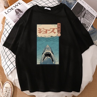 เสื้อยืดแขนสั้น พิมพ์ลายปลาฉลาม เหมาะกับฤดูร้อน สไตล์ญี่ปุ่น ฮาราจูกุ ฮิปฮอป สําหรับผู้หญิง