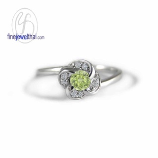 Finejewelthai-แหวนเพอริดอท-เพอริดอท-แหวนเพชรCZ-แหวนเงินแท้-พลอยประจำเดือนเกิด-Peridot-Silver-Ring-Birthstone-R1287pd