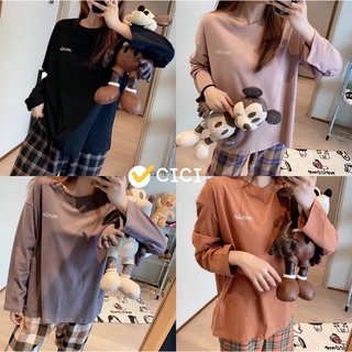 Cici(NO.2106)เซตเสื้อแขนยาว+กางเกงขายาวสกรีนลาย ผ้านิ่มใส่สบาย ใส่ชิลๆหรือใส่นอนชิคมากๆ
