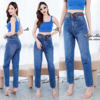 JH2094#S-XL#ยีนส์เอวสูงทรงบอย#MoMนิดๆ#jeans house