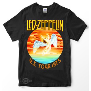 เสื้อยืดพิมพ์ลายแฟชั่นเสื้อยืดคอกลมcrew neckZeppelin เสื้อยืด LED - US TOUR 1975 Premium Tshirt LED ZEPPELIN 2 vintage /