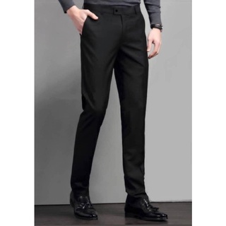กางเกงสแล็คขายาวสีดำ กางเกงทำงานผ้ายืดขากระบอกเล็ก เอว28-52"
