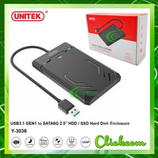 UNITEK Hard Drive Enclosure สำหรับ 2.5 นิ้ว HDD/SSD SATA I/II/III พร้อมสาย USB 3.0 ในตัว รุ่น Y-3036